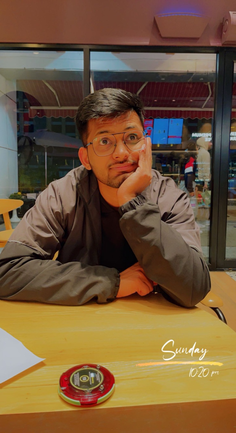 Kiran Masalkar — deep in thought at a café, Sunday 10:20 pm