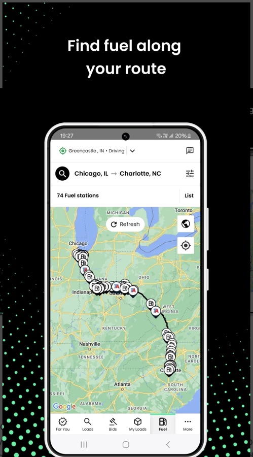 RXO Drive — fuel stations along route